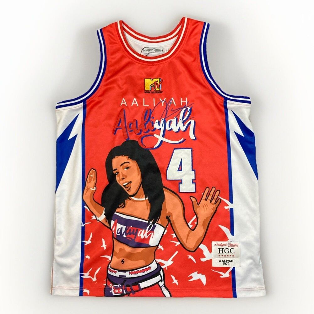 Headgear Classics Basketball Jersey Aaliyah MTV Baby Girl Shirt Top Red Mens L
